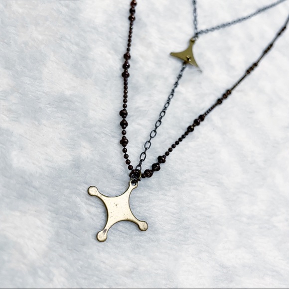 Elf Layer Necklace Star Charm Connected Dainty Multi Chain Distressed Boho - Picture 2 of 11